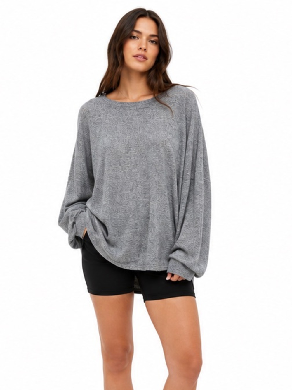 GUESS Los Angeles XXL Grey Marled Long Sleeve Lightweight Sweater Logo Patch